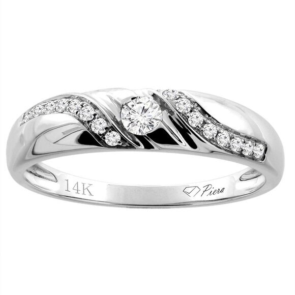 14K White Gold Men's Diamond Wedding Band 5 mm 0.18 cttw sizes 8 - 14